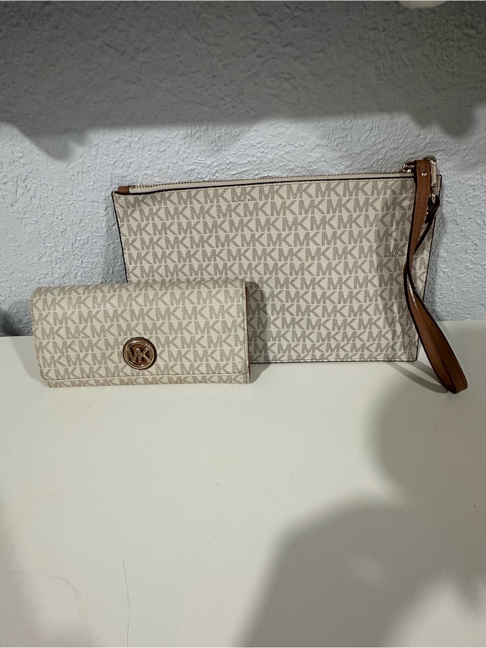 Michael Kors Monogram Wristlet and Wallet